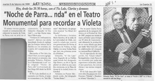 "Noche de Parra...nda" en el Teatro Monumental para recordar a Violeta