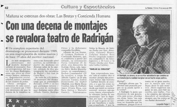 Con una decena de montajes se revalora teatro de Radrigán  [artículo] Leopoldo Pulgar I.