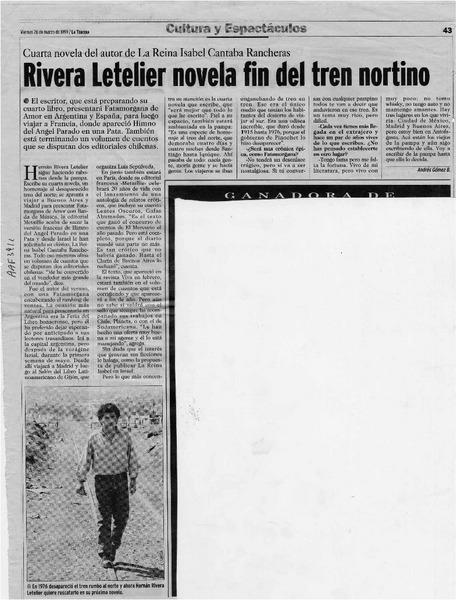 Rivera Letelier novela fin del tren nortino  [artículo] Andrés Gómez B.