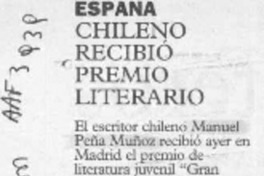 Chileno recibió premio literario  [artículo].