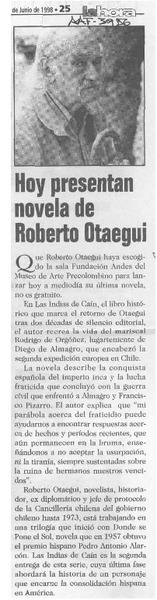 Hoy presentan novela de Roberto Otaegui  [artículo].
