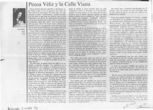 Pezoa Véliz y la calle Viana  [artículo] Sara Vial.