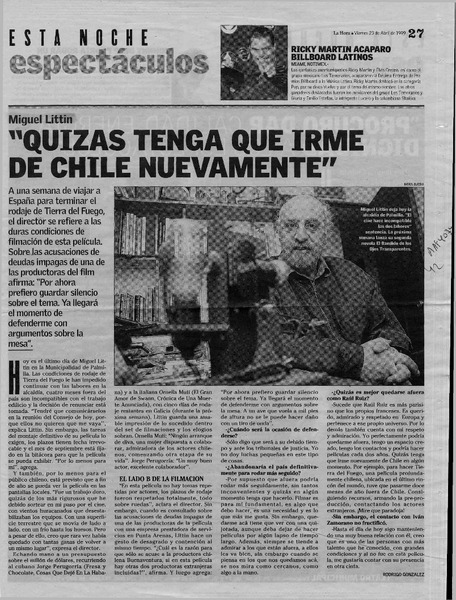 "Quizás tenga que irme de Chile nuevamente"  [artículo] Rodrigo González.