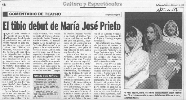 El tibio debut de María José Prieto  [artículo] Leopoldo Pulgar I.