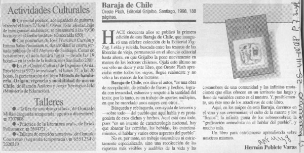 Baraja de Chile  [artículo] Hernán Poblete Varas.