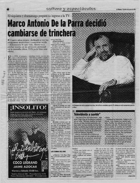 Marco Antonio De la Parra decidió cambiarse de trinchera  [artículo] Jorge Leiva.