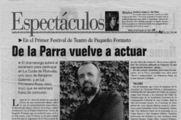 De la Parra vuelve a actuar  [artículo] Leopoldo Pulgar I.