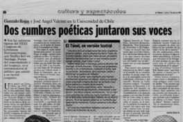 Dos cumbres poéticas juntaron sus voces  [artículo] Andrés Gómez B.