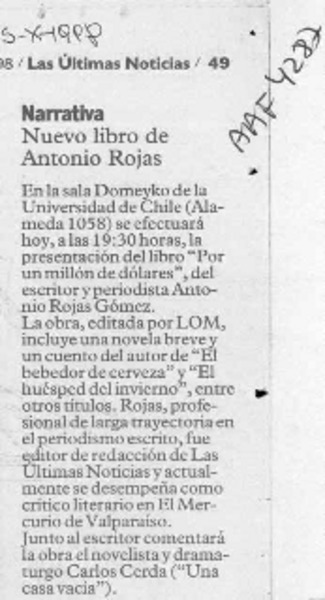 Nuevo libro de Antonio Rojas  [artículo].