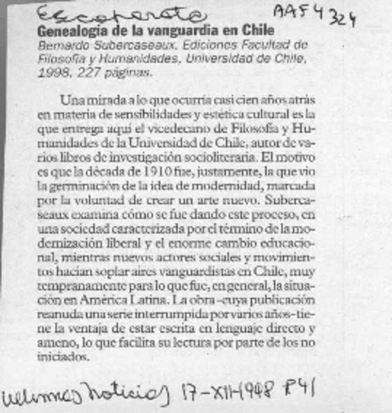 Genealogía de la vanguardia en Chile  [artículo].