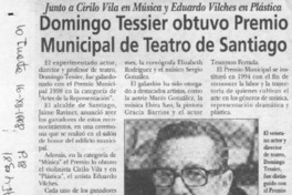 Domingo Tessier obtuvo Premio Municipal de Teatro de Santiago  [artículo].