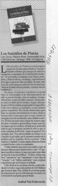 Los suicidios de Platón  [artículo] Anibal Vial Echeverría.