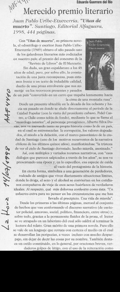 Merecido premio literario  [artículo] Eduardo Guerrero del Río.
