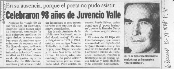 Celebran 98 años de Juvencio Valle  [artículo].