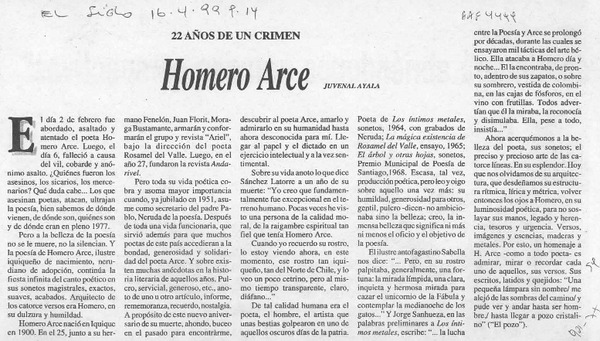 Homero Arce  [artículo] Juvenal Ayala.
