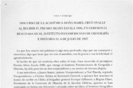 Discurso de la académica doña Isabel Cruz Ovalle al recibir el Premio Silvio Zavala 1996  [artículo].