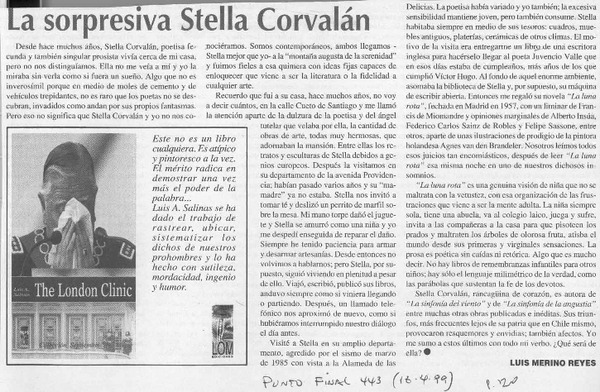 La sorpresiva Stella Corvalán  [artículo] Luis Merino Reyes.