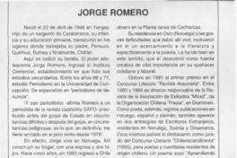 Jorge Romero  [artículo] Carlos René Ibacache.
