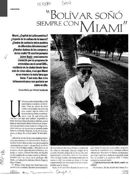 "Bolívar soñó siempre con Miami"  [artículo] Alfredo Sepúlveda.