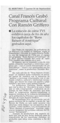 Canal francés grabó programa cultural con Ramón Griffero  [artículo].