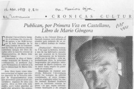 Publican, por primera vez en castellano, libro de Mario Góngora  [artículo] Francisco Véjar.