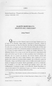 Martín Hopenhayn, después del nihilismo  [artículo] Jorge Panesi.