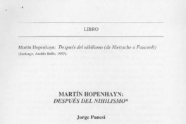 Martín Hopenhayn, después del nihilismo  [artículo] Jorge Panesi.