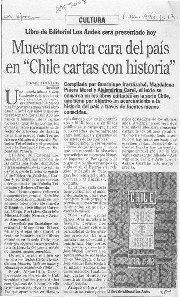 Muestran otra cara del país en "Chile cartas con historia"  [artículo] Elizabeth Orellana.