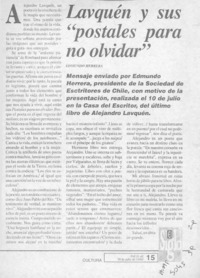 Lavquén y sus "postales para no olvidar"  [artículo] Edmundo Herrera.
