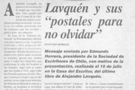 Lavquén y sus "postales para no olvidar"  [artículo] Edmundo Herrera.