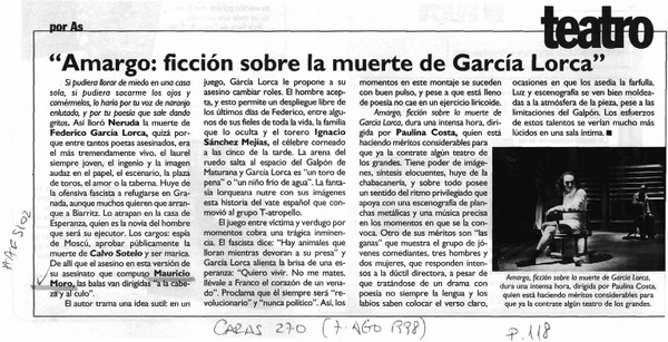 "Amargo, ficción sobre la muerte de García Lorca"  [artículo].