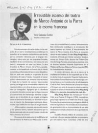 Irresistible ascenso del teatro de Marco Antonio de la Parra en la escena francesa  [artículo] Irene Sadowska-Gillon.