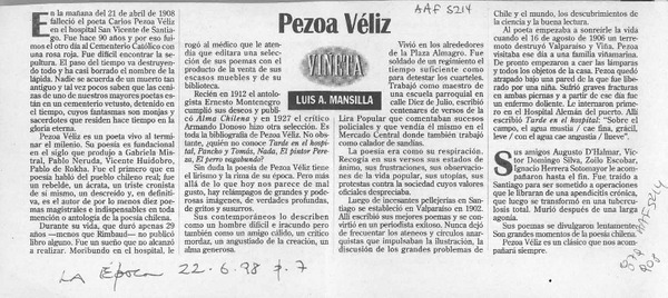 Pezoa Véliz  [artículo] Luis A. Mansilla.