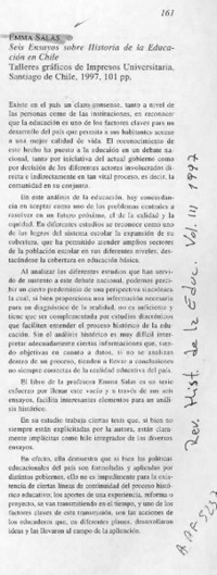 Seis ensayos sobre historia de la educación en Chile  [artículo] Andrés Guzmán Traverso.