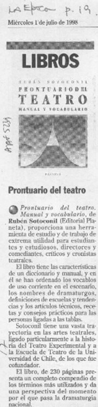 Prontuario del teatro  [artículo].