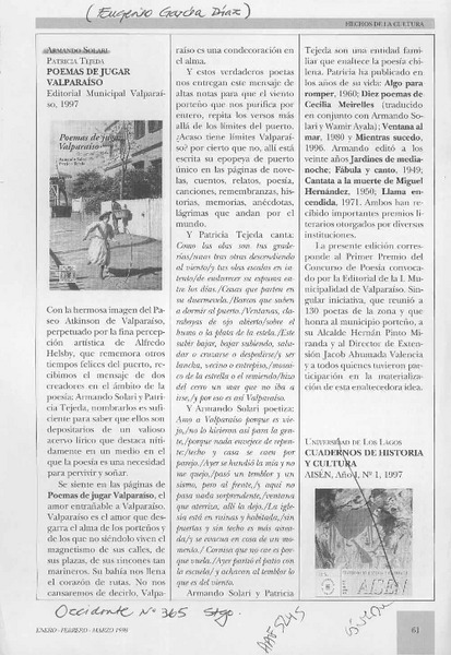 Poemas de jugar Valparaíso  [artículo].