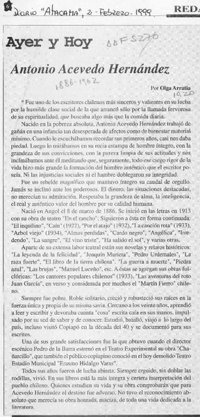 Antonio Acevedo Hernández  [artículo] Olga Arratia.