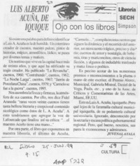 Luis Alberto Acuña, de Iquique  [artículo] Juvenal Ayala.