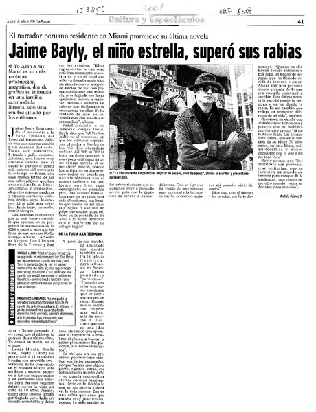 Jaime Bayly, el niño estrella, superó sus rabias  [artículo] Andrés Gómez B.