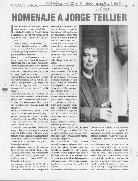 Homenaje a Jorge Teillier  [artículo] Mario González Kappes.