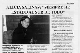 Alicia Salinas, "Siempre he estado al sur de todo"  [artículo] Erik Rojas V.