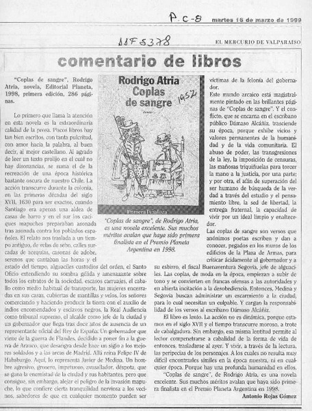 Comentario de libros  [artículo] Antonio Rojas Gómez.