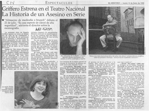 Griffero estrena en el Teatro Nacional la historia de un asesino en serie  [artículo].
