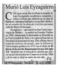 Murió Luis Eyzaguirre  [artículo].