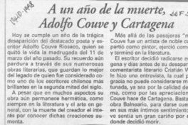 A un año de la muerte, Adolfo Couve y Cartagena  [artículo].