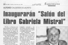 Inaugurarán "Salón del libro Gabriela Mistral"  [artículo].