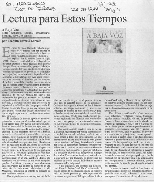 A baja voz  [artículo] Joaquín Barceló Larraín.