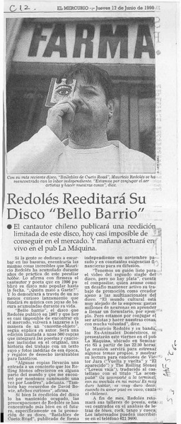 Redolés reeditará su disco "Bello barrio"  [artículo].