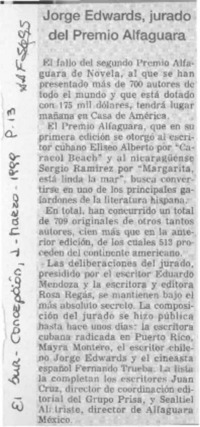 Jorge Edwards, jurado del Premio Alfaguara  [artículo].