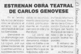 Estrenan obra teatral de Carlos Genovese  [artículo].